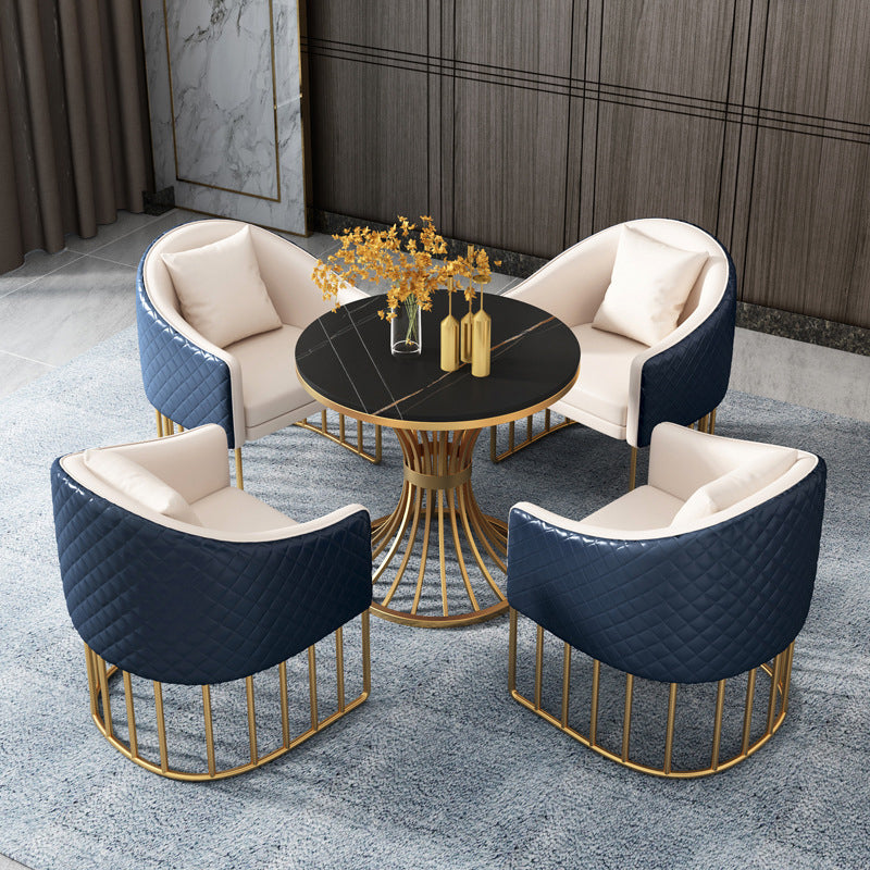 Metal Traditional Luxury Round Table Sintered Stone Indoor Table with ...
