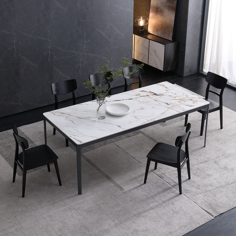 Metal Contemporary Rectangular Dining Table with 4 Legs Sintered Stone ...