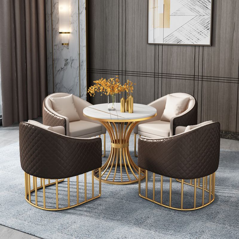 Metal Traditional Luxury Round Table Sintered Stone Indoor Table with ...