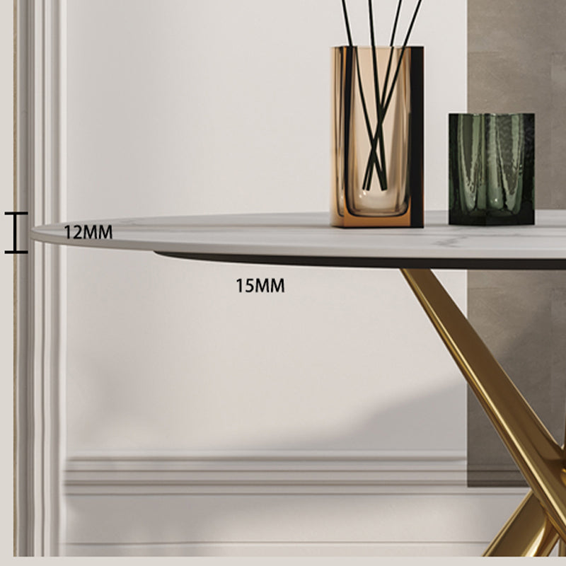 Sintered Stone Top Round Table Simplicity Gold Metal Base Dining Table
