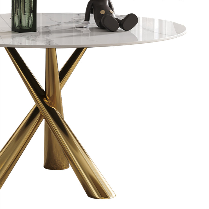 Sintered Stone Top Round Table Simplicity Gold Metal Base Dining Table