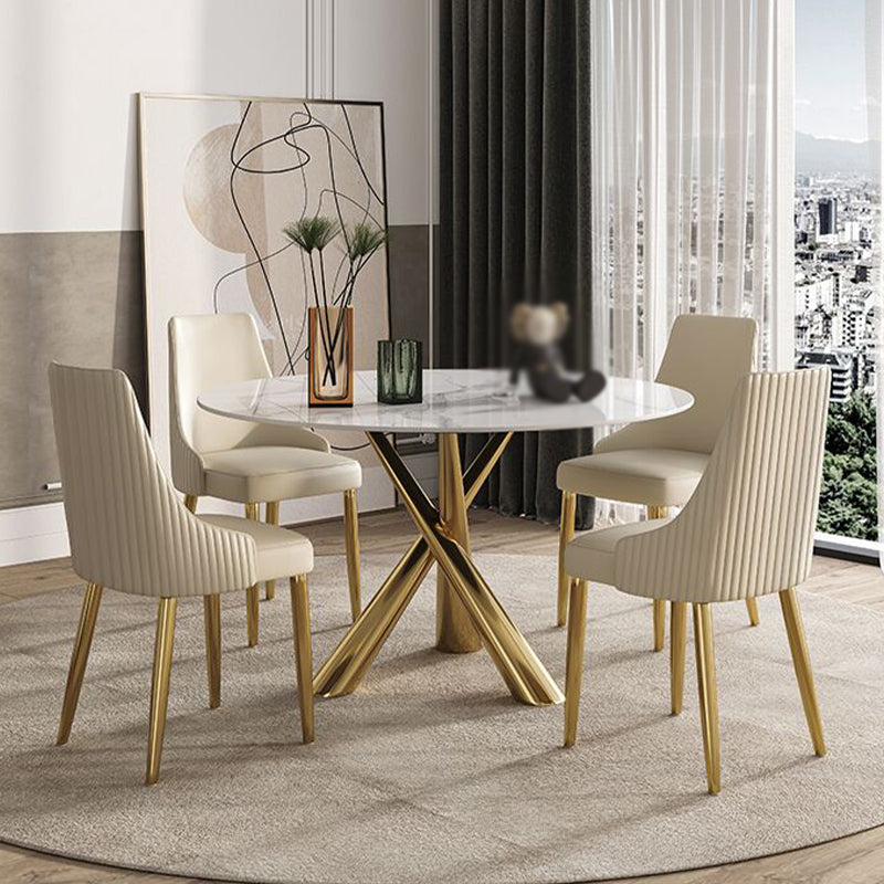 Sintered Stone Top Round Table Simplicity Gold Metal Base Dining Table